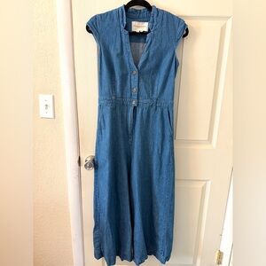 Anthropologie Pilcro Letterpress
Jinxed Jumpsuit chambray cropped wide leg S 4